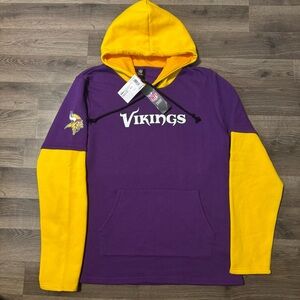 FOCO NFL Men's LG Drop Tail Short Sleeve Wordmark Hoodie Minnesota Vikings NWT